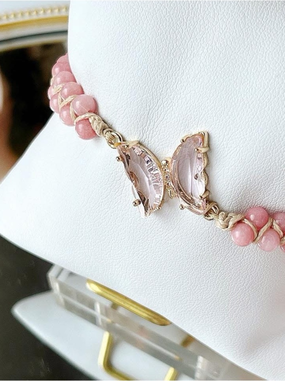 Park Lane Everly Pink Beaded Bracelet with Crystal Butterfly Clasp